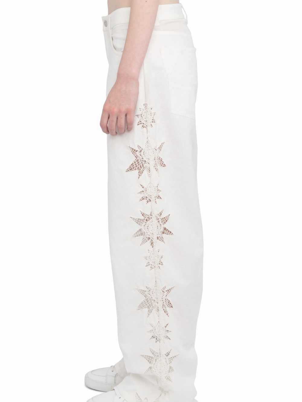 Zadig & Voltaire Elfy White Detail Cotton/Linen Wide-Leg Embroidered Pants